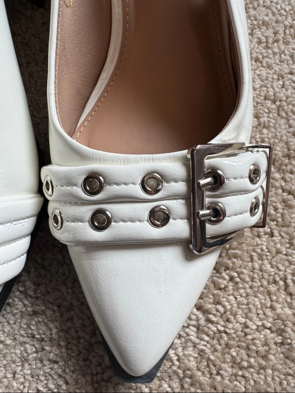 Pointed White Slingback Flats with Buckle Detail - Picture 7 of 8